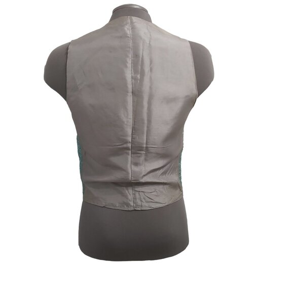 Vest - Turquoise Metallic Eyelash Fabric Grey Lining - Small - Unisex Adult - Picture 3 of 12